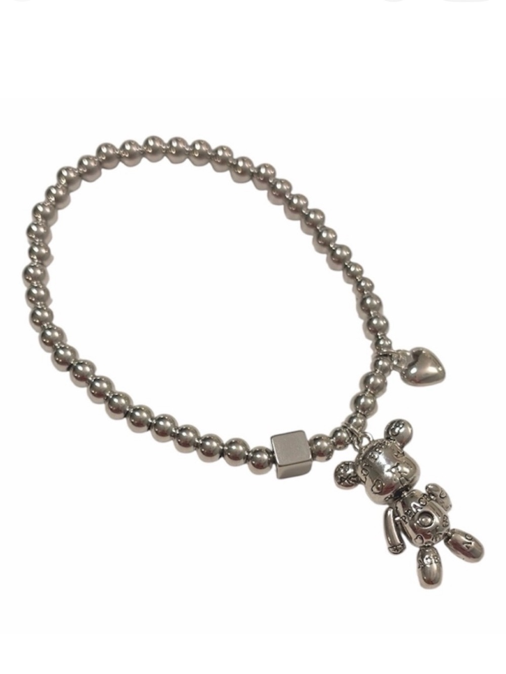 New Silver Beaded Bear Bracelet